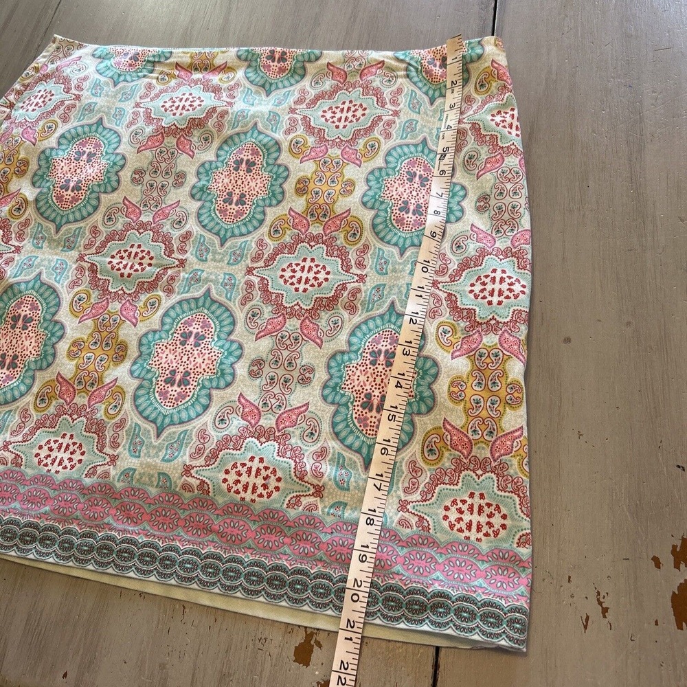 Talbots Aqua Blue Pink Yellow Persian Paisley Print Skirt Sz 16 Cotton Side Zip - Picture 3 of 9